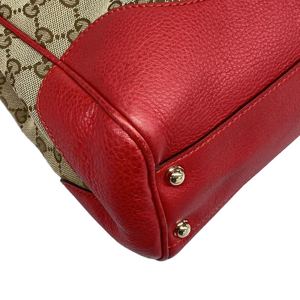 Gucci GG/Bamboo Handbag 308360 Red Beige Dark Brown Jacquard Leather - Picture 6 of 15